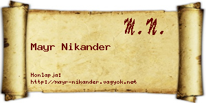 Mayr Nikander névjegykártya